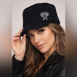 Texas Stars Hockey Knit Cadet Cap - Black with Sparkly Silver Stitching